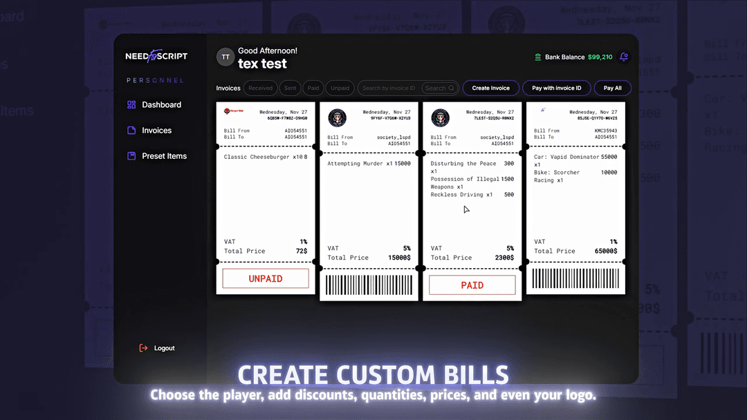 FiveM Billing Script Open Source | Invoice System | ESX QBCore QBox OXCore